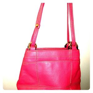 Tignanello hot pink Leather sholder handbag purse